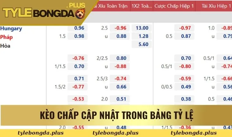Cập Nhật Tỷ Lệ Cá Cược Bóng Đá Mới Nhất Trong Năm 2025 2 Kèo chấp cập nhật trong bảng tỷ lệ cá cược bóng đá